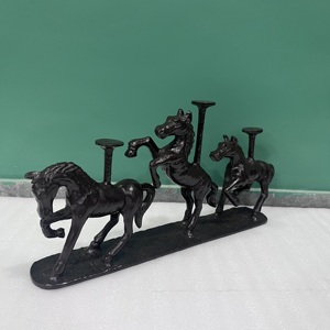 Escultura de Mesa Tradicional de Diseño Artesanal, 3 Caballos de Aluminio para Decoración del Hogar, Acabado Negro - Product Image 6