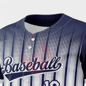 Maillot de baseball rayé bleu marine et blanc pour homme, manches courtes, boutonnage frontal, évacuation de l'humidité, impression sublimée, coupe régulière adulte - Product Image 5
