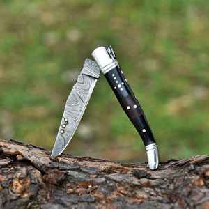 Cuchillo de bolsillo plegable de acero de Damasco hecho a mano, diseño OEM, con bloqueo trasero, hoja plegable alemana de caza con punta de gota, el más vendido. - Product Image 3