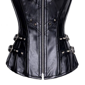 Corset en cuir PU pour femme avec fermeture éclair et décoration à rivets, maintien ferme pour adultes - Product Image 4