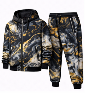 Ensemble de survêtement imprimé marbre noir et or pour homme Discover-Impex 2026 – Veste à capuche et pantalon de jogging par sublimation, vêtements de sport OEM - Product Image 1