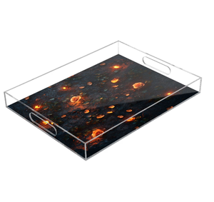 Bandeja de servir acrílica exclusiva con diseño floral transparente y asa, precio mayorista, para alimentos - Product Image 2