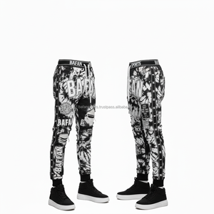 Premium 320 GSM algodón polar hombres Jogger pantalones Tie Dye negro blanco Streetwear con bordado logotipo personalizado pantalones de hombre lavados - Product Image 5