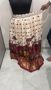 Jupe longue plissée taille haute évasée style A, imprimé Kalamkari de qualité supérieure avec bordure Zari, pour femme - Product Image 3