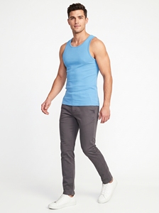 Dumela Men's Solid Blue Ribbed Knitted <b>Sleeveless</b> Tank <b>Top</b> O-Neck Casual Style - Product Image 2