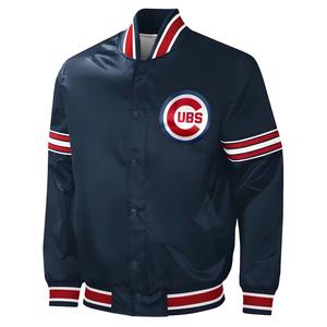 Veste en satin personnalisée en gros avec fond sublimé, lettrage brodé et écussons – Veste universitaire style Chicago Streetwear - Product Image 4