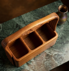 Caddy en bois sculpté à la main de haute qualité, style moderne, export Inde, décoration de table contemporaine pour la maison - Product Image 3