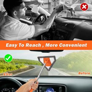 Spazzola per la pulizia del parabrezza auto con 2 panni in microfibra riutilizzabili, strumento per la pulizia del parabrezza interno, accessori per auto. - Product Image 5