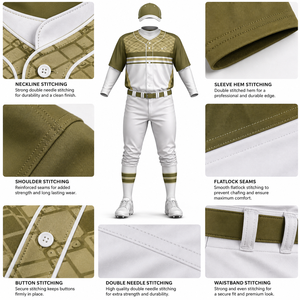 <b>Men</b> Baseball Uniform Set <b>White</b> Olive Green Geometric Print Short Sleeve Jersey <b>Pants</b> Moisture Wicking All Seasons 100Polyester - Product Image 6