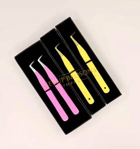 แหนบปลายแหลมเคลือบสีชมพู/เหลือง 90 องศา พร้อมปลายสีทอง ป้องกันไฟฟ้าสถิตย์ ทนทาน สำหรับต่อขนตา - Product Image 3