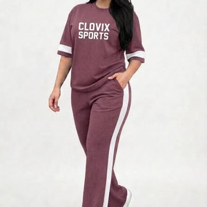 Best Selling Customized Ladies 2Piece Short Sleeve Oversized Casual Summer Streetwear Breathable Fabric <b>Tracksuit</b> Cheap Price - Product Image 1