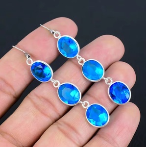 Natural Blue Topaz Gemstone Dangle Drop <b>Earrings</b> 925 Sterling Silver <b>Hook</b> Wire <b>Earrings</b> for Women Handmade Jewelry Wholesale - Product Image 5