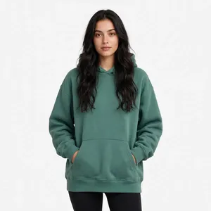 Sudadera con Capucha Extra Grande Personalizada para Mujer, Color Verde Azulado, con Bolsillo Tipo Canguro, Mangas Largas, Tela de Felpa, OEM Privado - Product Image 1