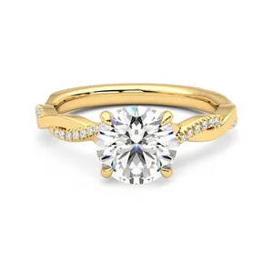 Anillo de Compromiso de Moissanita, Chapado en Oro Blanco sobre Plata, Banda Trenzada, Piedra Central de Corte Redondo, Anillo de Boda de Lujo - Product Image 3