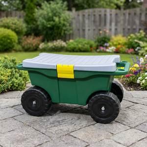 Green Garden <b>Tool</b> <b>Cart</b> With Lid And Wheels For Outdoor Storage And Transport - Product Image 1