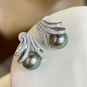 Manufacturer Wholesale High Quality 925 Silver Natural Pearl Earrings 11-12mm Round with Slight Flaw <b>Matching</b> Gift <b>Box</b> Included - Product Image 2