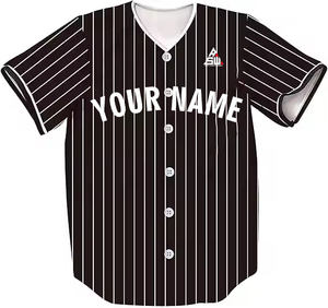 Camiseta de Béisbol Personalizada 2025 con Rayas Negras, Cuello en V Blanco, Botones, Uniforme de Equipo, Nombre y Número Personalizados, Estilo Profesional, Venta al Por Mayor - Product Image 1