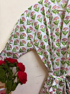 Robe Kimono en Coton Imprimé Floral pour Femme, Légère et Respirante, Col en V, Peignoir de Bain, Tenue de Plage et de Spa, avec Poches et Ceinture - Product Image 4