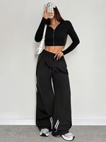 Pantalones de chándal de verano de talla grande para mujer, 100% algodón, con cintura media con cordón, parte delantera plana, corte holgado y pierna ancha, estilo urbano 3D