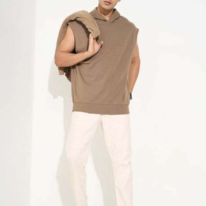 Sweat-shirt à capuche sans manches pour homme, en tricot, couleur unie, coupe décontractée, vêtements d'automne - Product Image 1