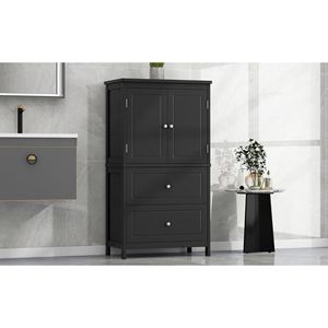 Mobiletto da Bagno con Ripiani Regolabili, Due Ante e Cassetti in MDF Nero - Arredo Bagno - Product Image 6