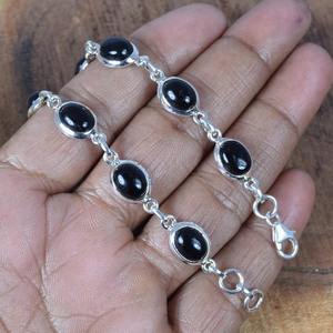 Black Onyx 925 Sterling Silver Gemstone Jewelry Adjustable Bracelet Oval Shape December Month Birthstone 9 Stone Bracelet - Product Image 2