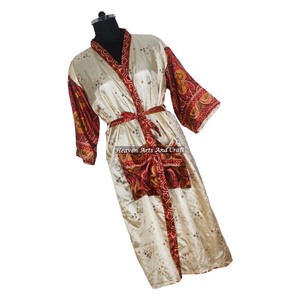 KL019 Robe de nuit longue kimono vintage en soie mélangée pour femme, style sari, séchage rapide, avec cordon de serrage, collection automne/hiver - Product Image 5