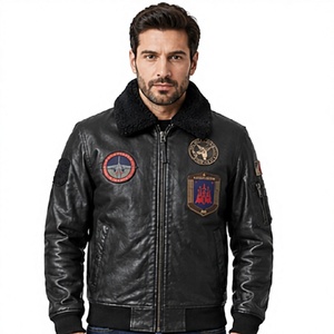 <b>Men's</b> leather bomber <b>jacket</b> <b>shearling</b> collar biker <b>jacket</b> winter aviator <b>jacket</b> premium leather <b>jacket</b> stylish <b>men's</b> outerwear - Product Image 1