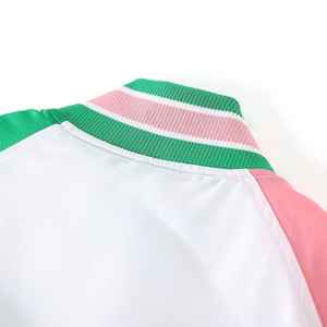 Chaqueta Bomber AKA con Forro Personalizado, Bordado con Letras Griegas, Rosa, Verde y Blanco, Estilo Universitario, para Mujer - Product Image 3