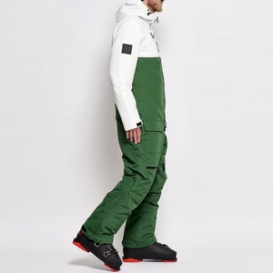 Custom High Quality Waterproof 10,000mm -Tex Hooded Windproof Breathable <b>Green</b> White Panel Design One Piece <b>Ski</b> Suit Wear Zipper - Product Image 4