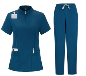 Ensemble de blouses en satin unisexe gris foncé à manches courtes avec col zippé et pantalon, uniformes d'hôpital pour usage médical et infirmier - Product Image 2