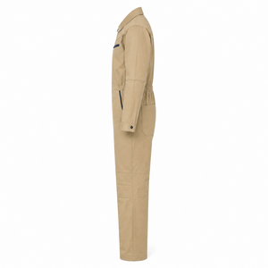 Combinaison industrielle pour homme en sergé robuste, gris graphite, avec épaulettes noires, col pointu et fermetures éclair verticales sur la poitrine, renforcée - Product Image 3