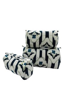 Set 3 Indian Handmade Hand Block Printed 100% Cotton Lightweight Durable Quilted <b>Makeup</b> Travel Pouch <b>Storage</b> Utility Bag Set - Product Image 3