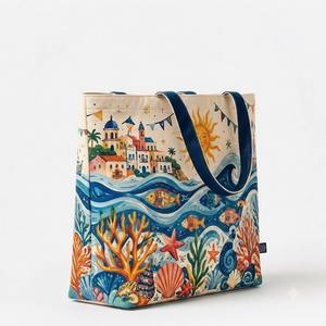 Bolsa de Mano de Lona de Algodón con Estampado Oceánico, Ecológica, de Gran Capacidad, Bolso de Hombro para Mujer, Reutilizable, con Diseño de Vida Marina - Product Image 3