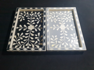 Décoration Plateau de service exquis au design de luxe indien avec incrustation de nacre Plateau d'incrustation d'os de marbre de bois à bas prix - Product Image 4