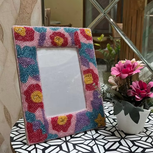 Luxury Handcrafted Seed Bead Picture Frame for Gift Purpose Seed Beaded Wall Hanging Embroidery Photo Frame Custom Design - Product Image 1