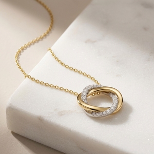 Collier avec pendentif en diamant cultivé en laboratoire plaqué or bicolore 10K, nœud circulaire entrelacé, bijou minimaliste pour femme, cadeau pour fête - Product Image 2
