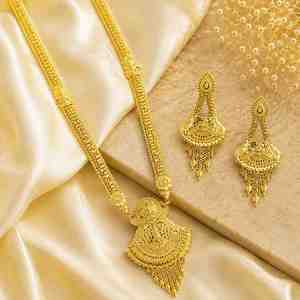 ชุดเครื่องประดับทองชุบไมครอน 14K 18K 24K แบบยาว ขายส่ง, สร้อยคอแฟชั่น, ชุดเครื่องประดับเจ้าสาวแบบยาวลายดอกไม้ดั้งเดิม - Product Image 1