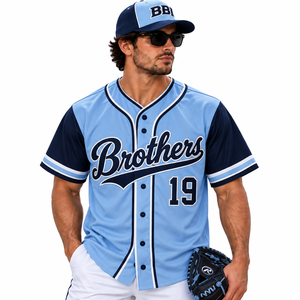 Camiseta de béisbol azul real personalizada para hombre, con botones, bordada, de tela twill, uniforme de equipo, transpirable, de poliéster, para softbol. - Product Image 6