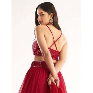 Red Georgette <b>Party</b> Wear Lehenga Choli Set with Dupatta for Women - Product Image 4