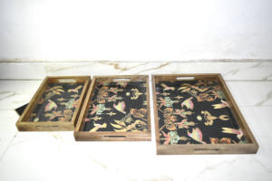 Set of 3 Customized Mango Wood Serving tray For <b>Restaurant</b> & <b>Hotel</b> <b>Supplies</b> serving Tray With Enamel Finished With Best Quality - Product Image 3