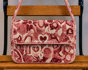 Sac à bandoulière de luxe fait main avec perles et fermeture magnétique |   Sac à main fleuri perlé |   Logo personnalisé, design, couleur et taille disponibles - Product Image 3