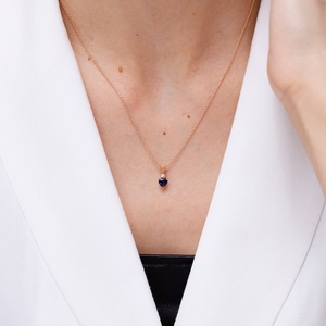 2026 New Arrival 14K 18K <b>Gold</b> Heart-Cut Natural 0.4Ct Blue Sapphire <b>Pendant</b> Link Chain Necklace With 0.04Ct Diamond Gift For Her - Product Image 5
