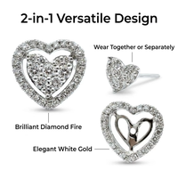 Pendientes de Oro Sólido de 18K de Lujo 2 en 1 con Corazón y Diamante Natural, Halo Extraíble, Estilo Bonito, Certificado IGI, para Boda y Compromiso