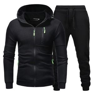 Survêtement pour homme à capuche imprimé, imperméable, écologique, fermeture éclair intégrale, noir uni, décontracté, poches latérales, respirant, 100% coton - Product Image 1