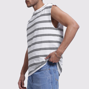 Camiseta sin Mangas con Diseño Único, Cuello Redondo, Tejida, Corte Regular, Estilo Casual, Blanca con Líneas Negras - Product Image 2