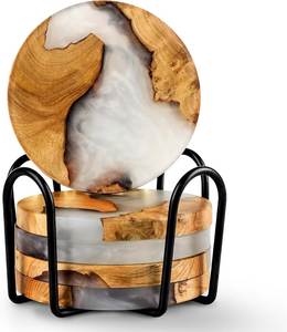 Wood resin <b>coaster</b> set epoxy <b>coaster</b> handmade <b>coaster</b> round <b>coaster</b> wooden <b>coaster</b> resin art <b>coaster</b> <b>drink</b> - Product Image 1