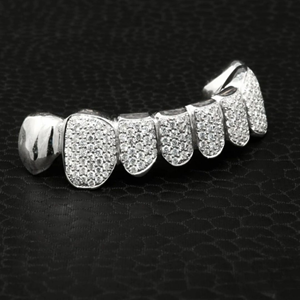Grillz de Dientes Unisex de Plata 925 Estilo Hip Hop, Dientes Personalizados con Diamantes de Moissanita y Cadena de Oro Blanco, Joyería al Mejor Precio - Product Image 5