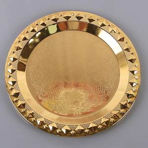 Plato de Presentación Redondo con Acabado Dorado y Relieve, Plato de Servicio de Lujo para Decoración de Mesa en Bodas, Eventos y Restaurantes - Product Image 1