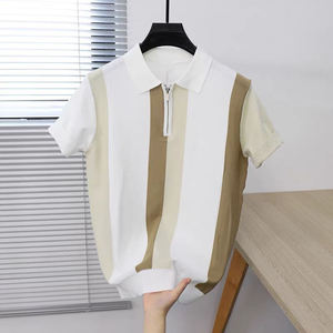 เสื้อโปโลแขนสั้นสีขาว ทรงเข้ารูป แต่งขอบตัดกัน คอตั้ง สไตล์ลำลอง สีพื้น ผ้าถัก - Product Image 1